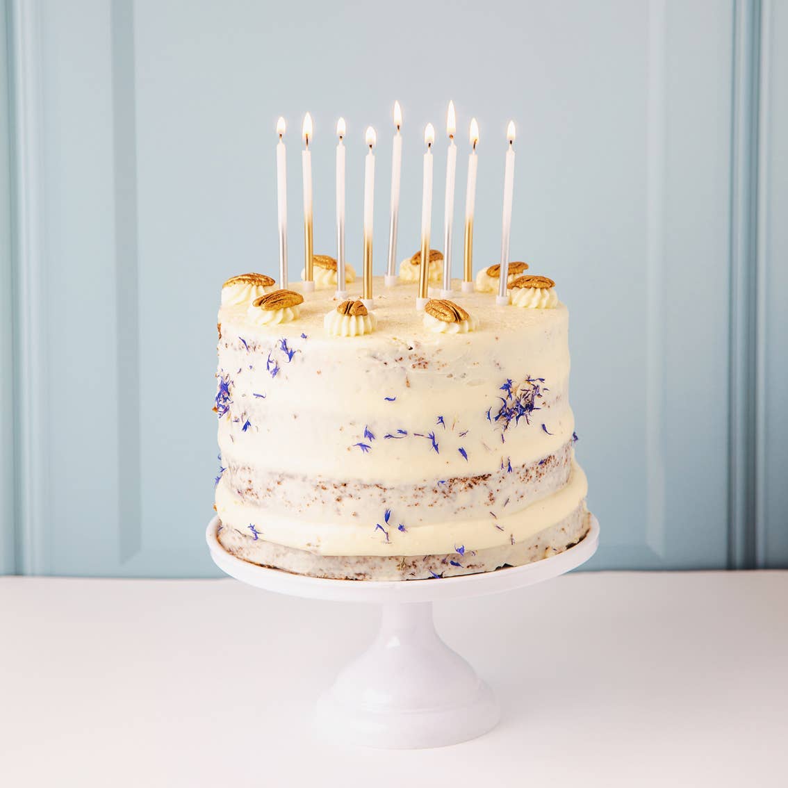 White and Silver Birthday Candles - 16 Pack
