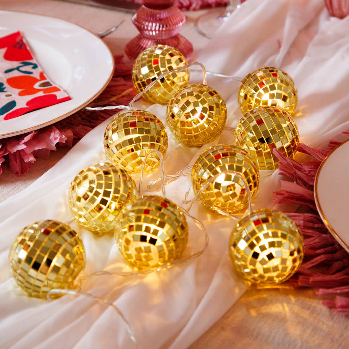Gold Disco Ball String Lights, Barbie Party - 5ft