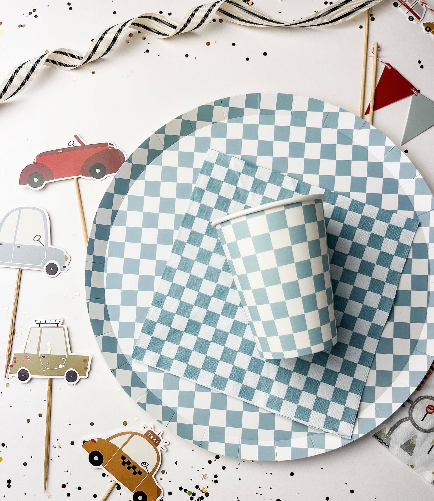 Checkered Blue Plate XL