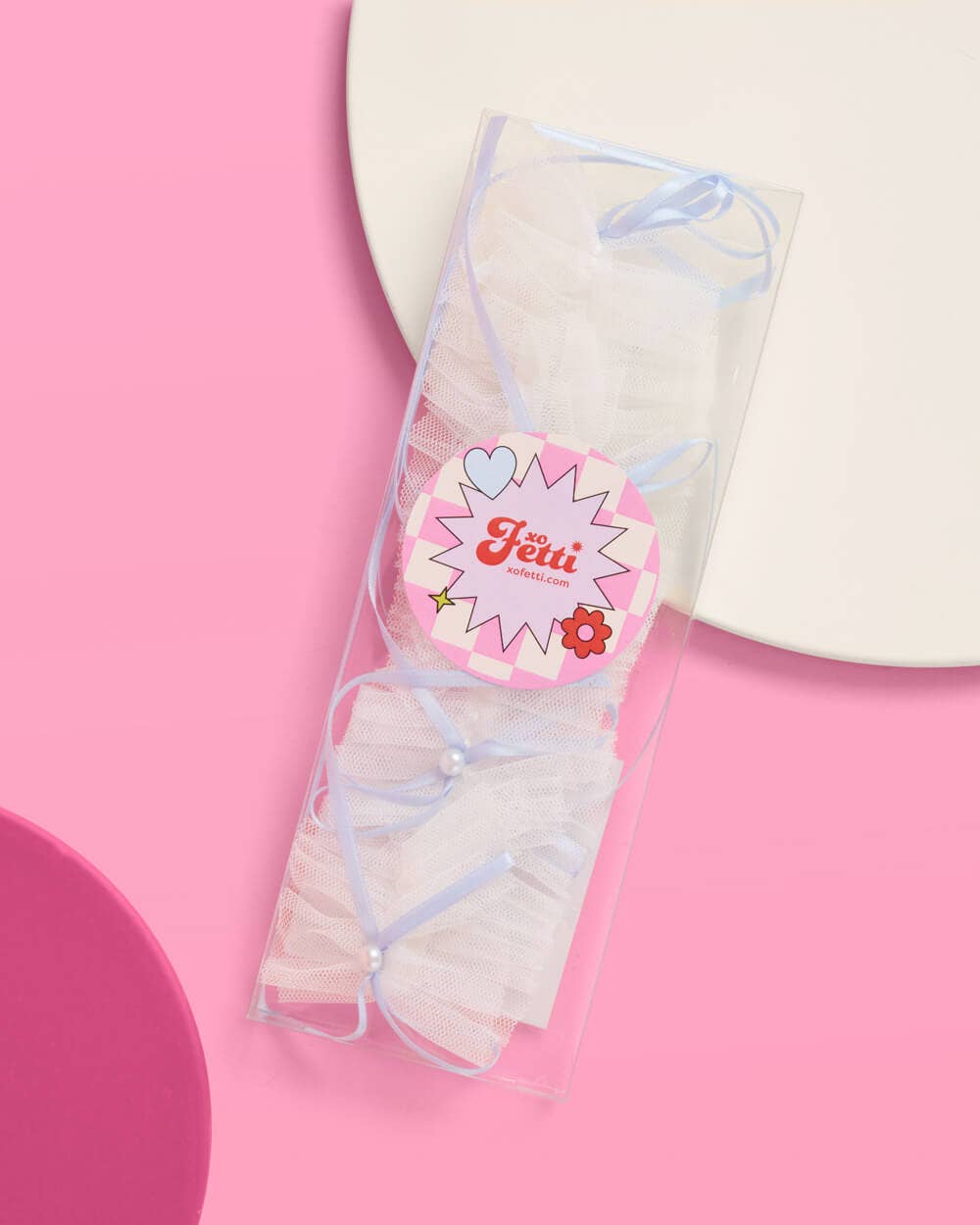 Something Blue Garter - white garter w. bows + pearls