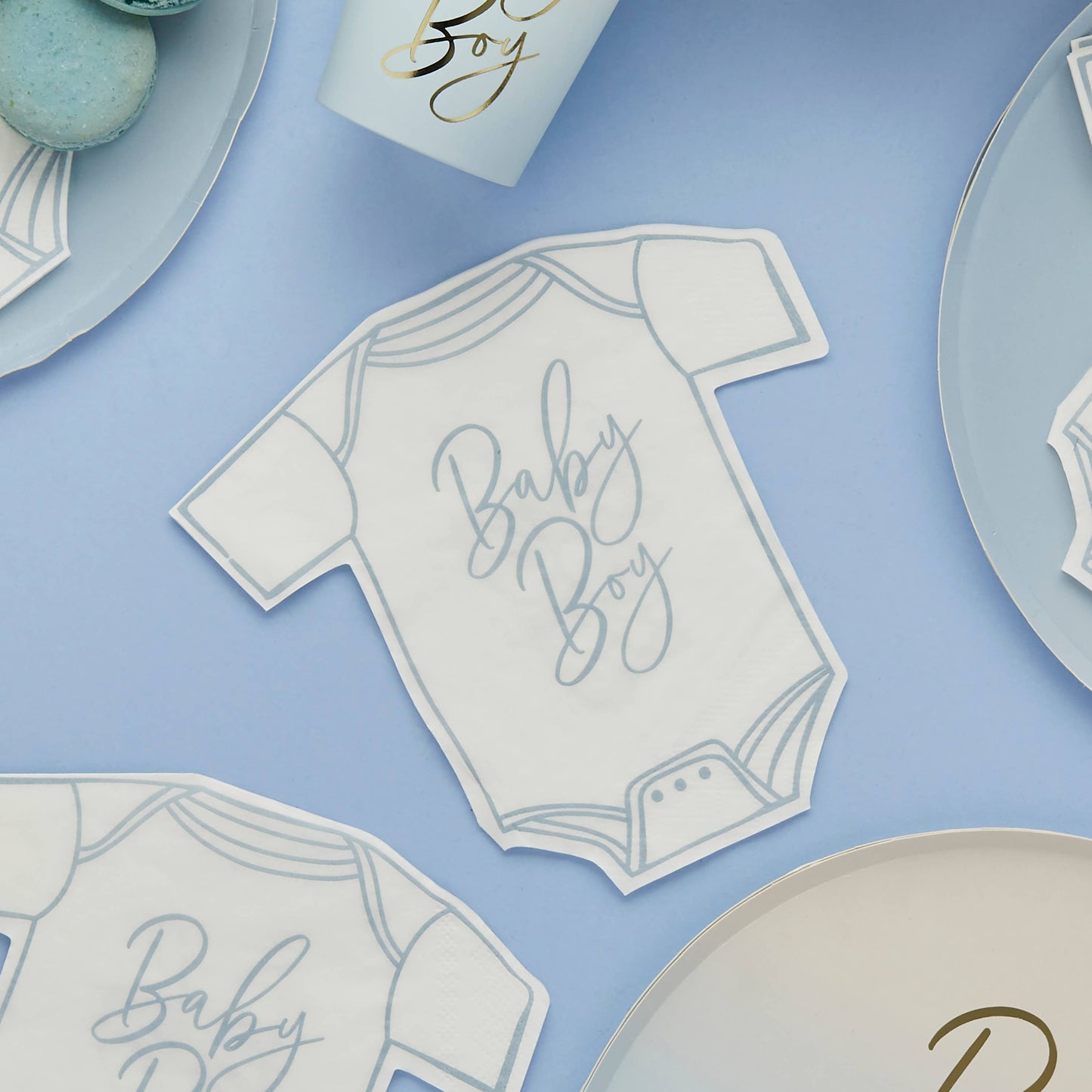 Blue 'Baby Boy' Babygrow Paper Napkins 16 Pack