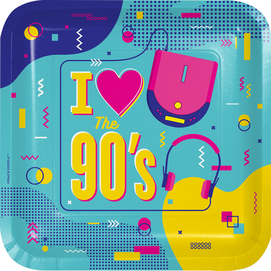 90's Theme Square  Party Dessert Plate (16ct)