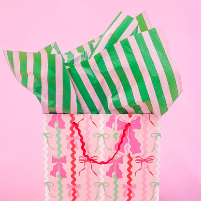 Green & Pink Stripe Tissue Paper - Pack of 8 Sheets