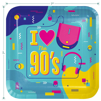 90's Theme Square  Party Dessert Plate (16ct)