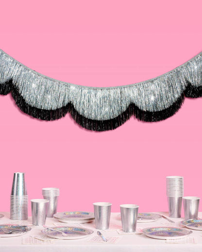 Black & Silver Scallop Fringe Banner