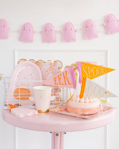 Pink Ghost Shaped Halloween Plates