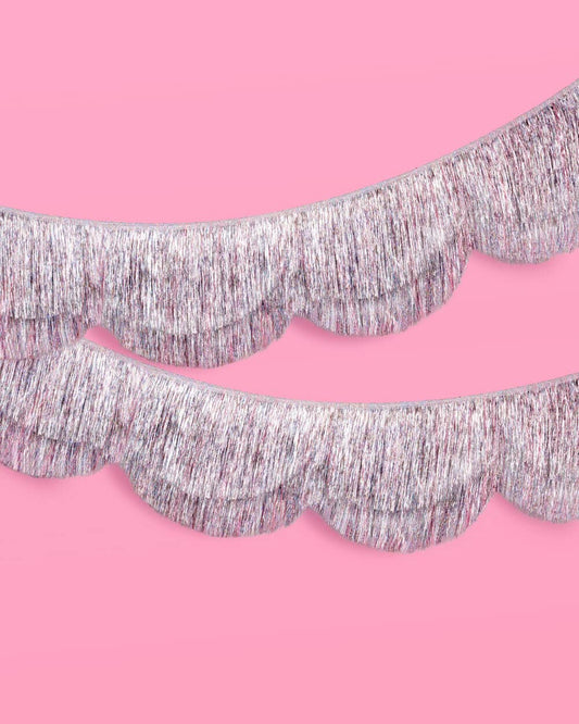 Silver Iridescent Scalloped Fringe Banner