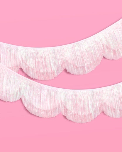 White Iridescent Scallop Fringe Banner