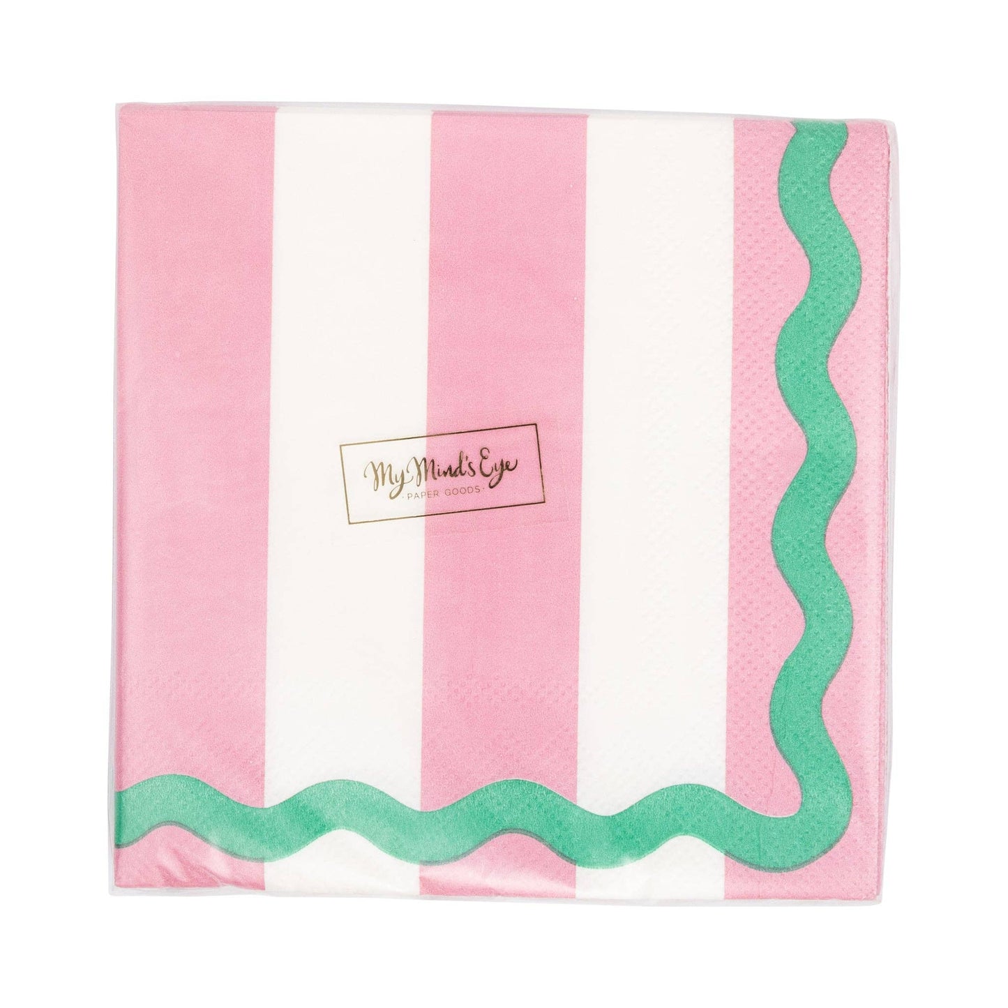 Pink and Green Stripes and Ric Rac Cocktail Napkin