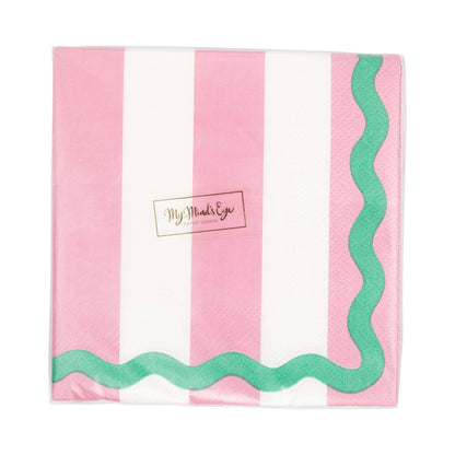 Pink and Green Stripes and Ric Rac Cocktail Napkin