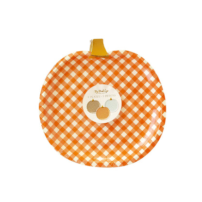 Harvest Gingham Pumpkin Shaped Paper Plate Sets