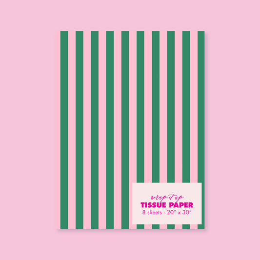 Green & Pink Stripe Tissue Paper - Pack of 8 Sheets