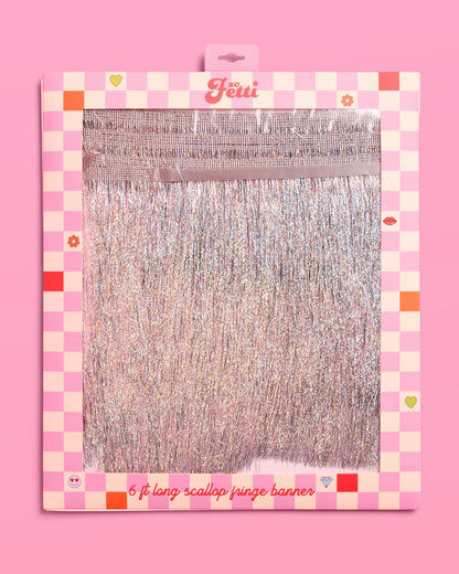 Silver Iridescent Scalloped Fringe Banner