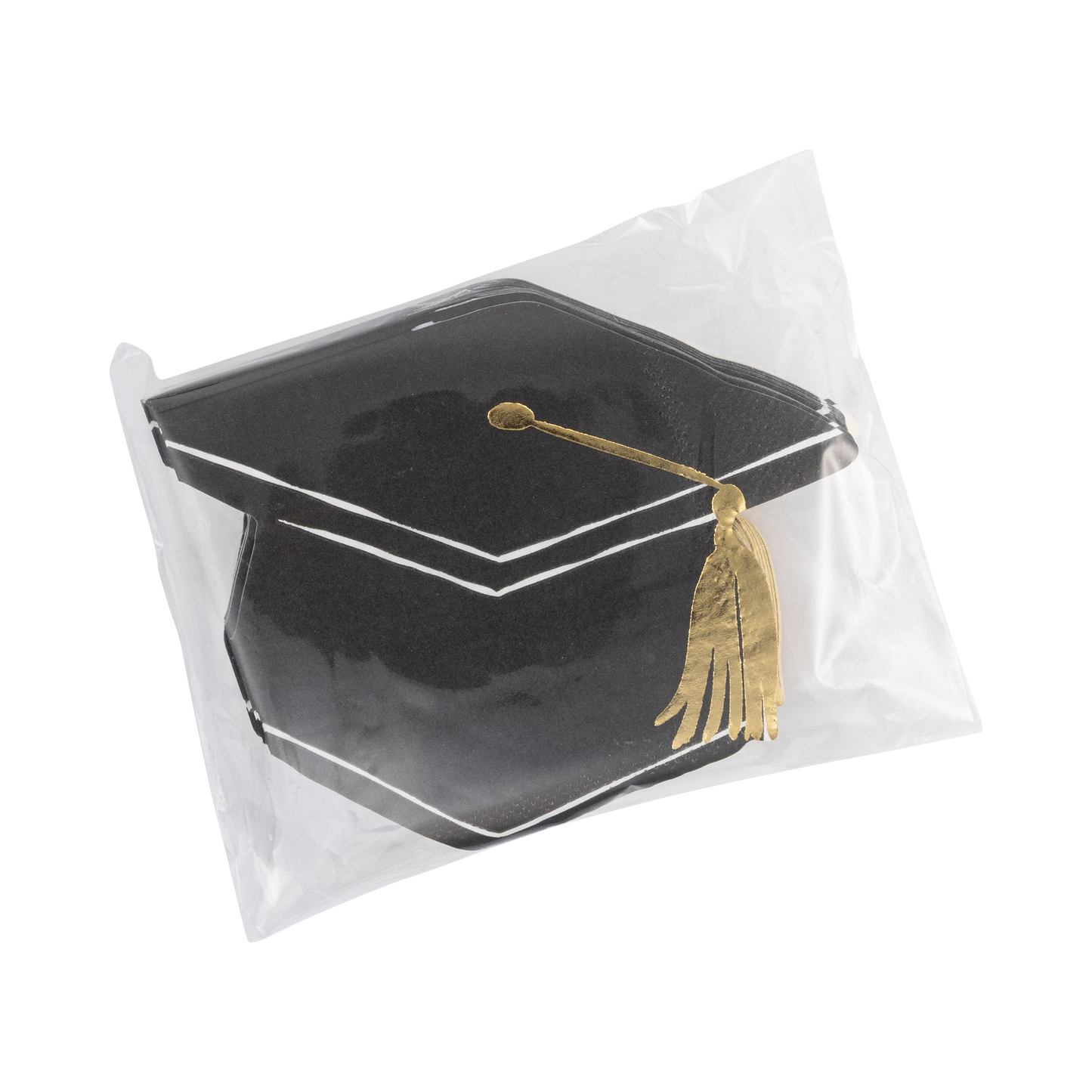 Foil Black and White Grad Hat Shaped Cocktail Napkin Set