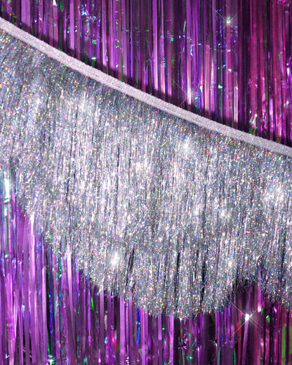 Silver Iridescent Scalloped Fringe Banner