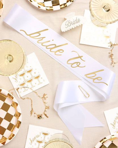 White and Gold Bride To Be Satin Sash