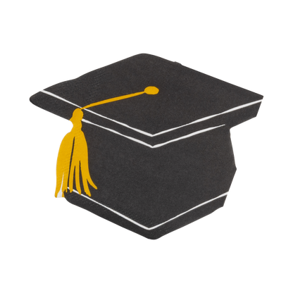Foil Black and White Grad Hat Shaped Cocktail Napkin Set