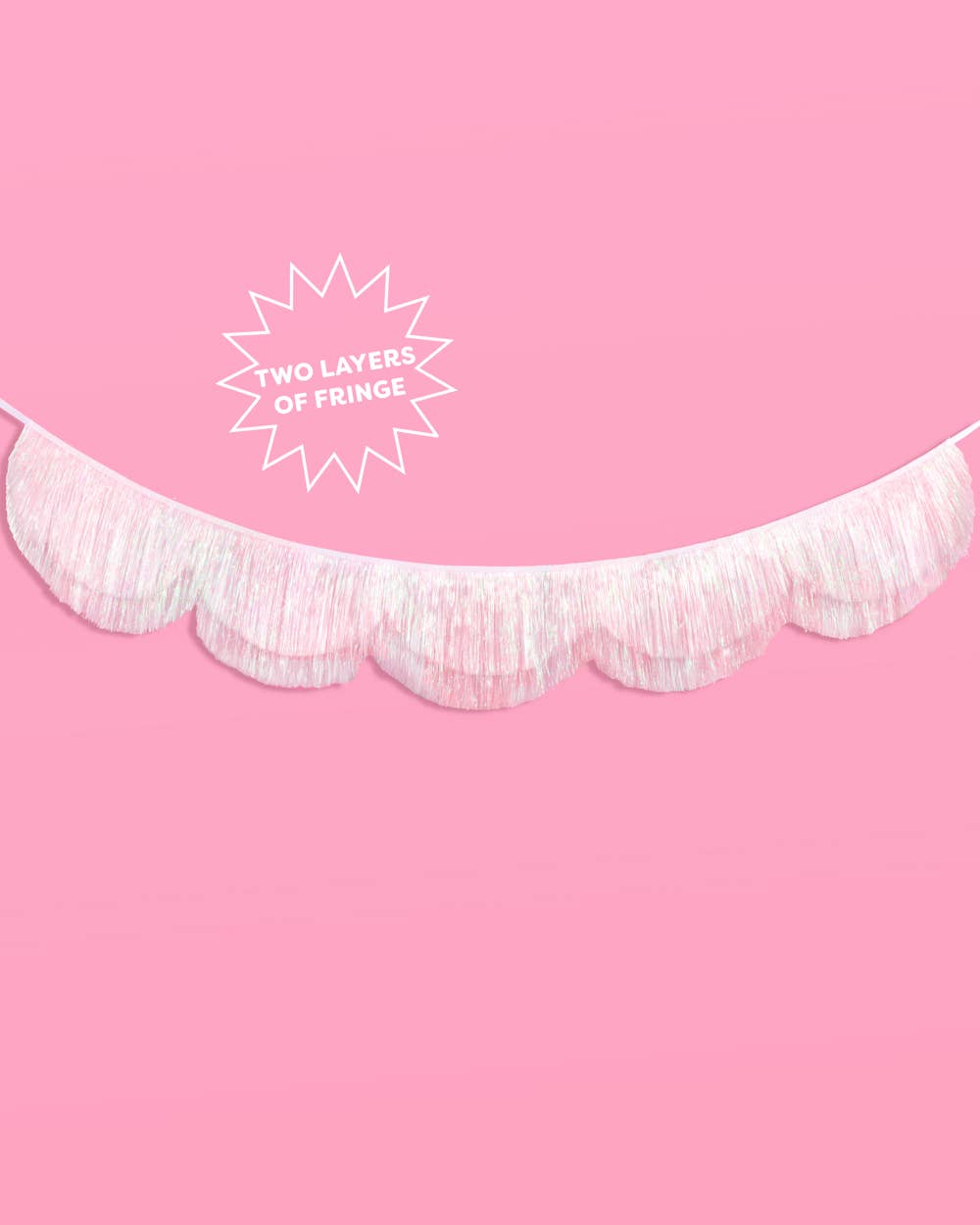 White Iridescent Scallop Fringe Banner