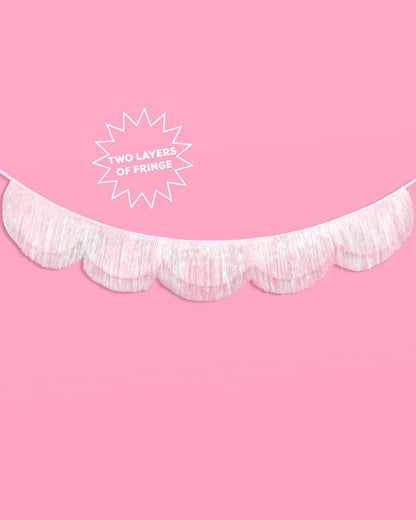 White Iridescent Scallop Fringe Banner