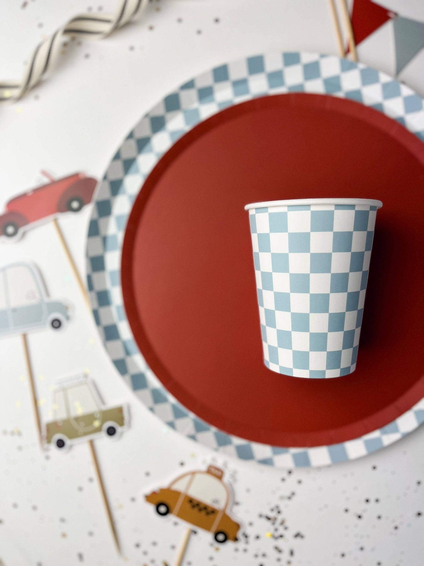 Blue Checkered Cups