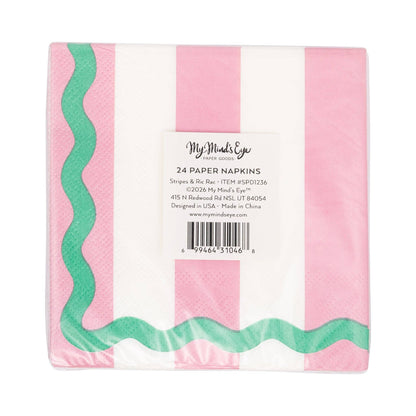 Pink and Green Stripes and Ric Rac Cocktail Napkin