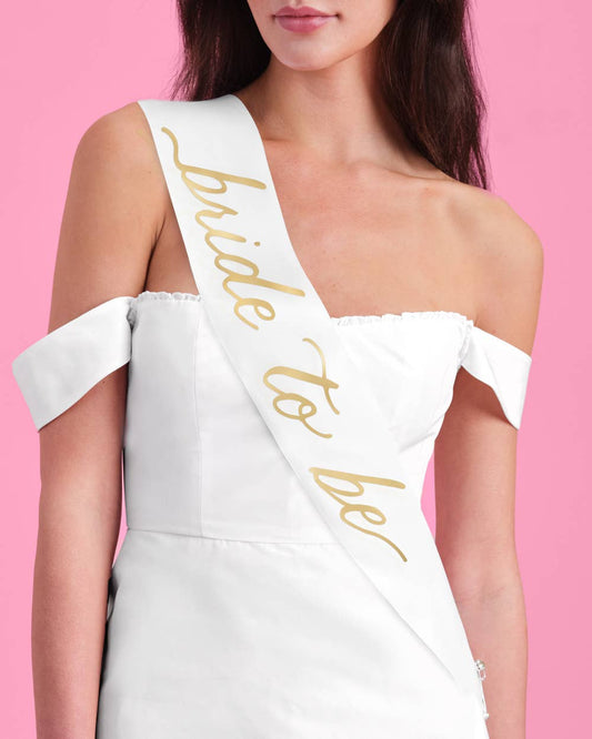 White and Gold Bride To Be Satin Sash