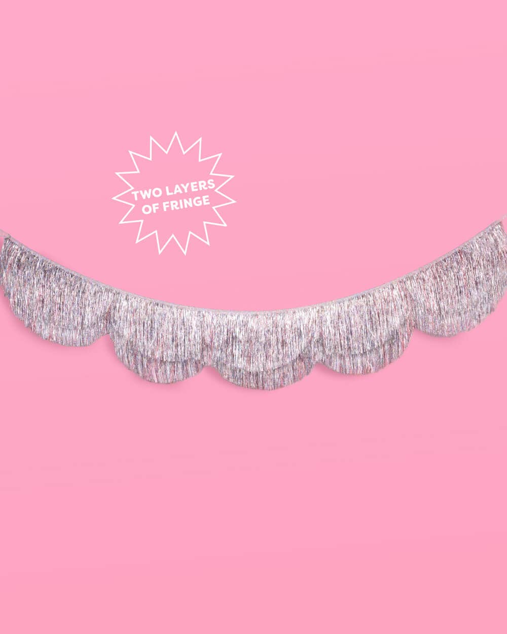 Silver Iridescent Scalloped Fringe Banner