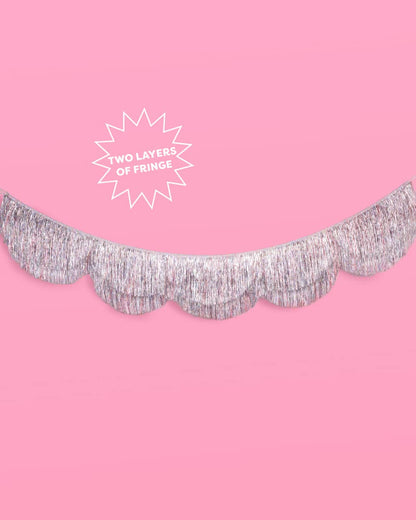 Silver Iridescent Scalloped Fringe Banner