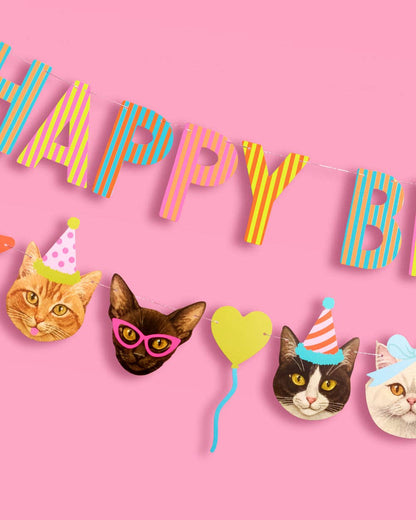 Happy Birthday Cat Party Banner