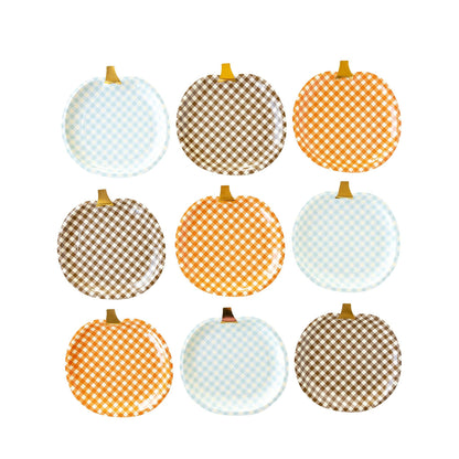 Harvest Gingham Pumpkin Shaped Paper Plate Sets