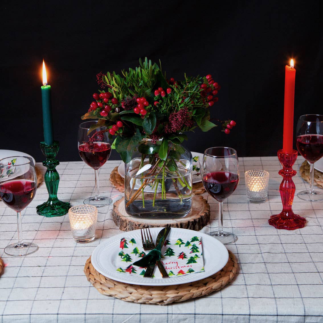 Inner Red and Green Dinner Candles - Christmas Décor