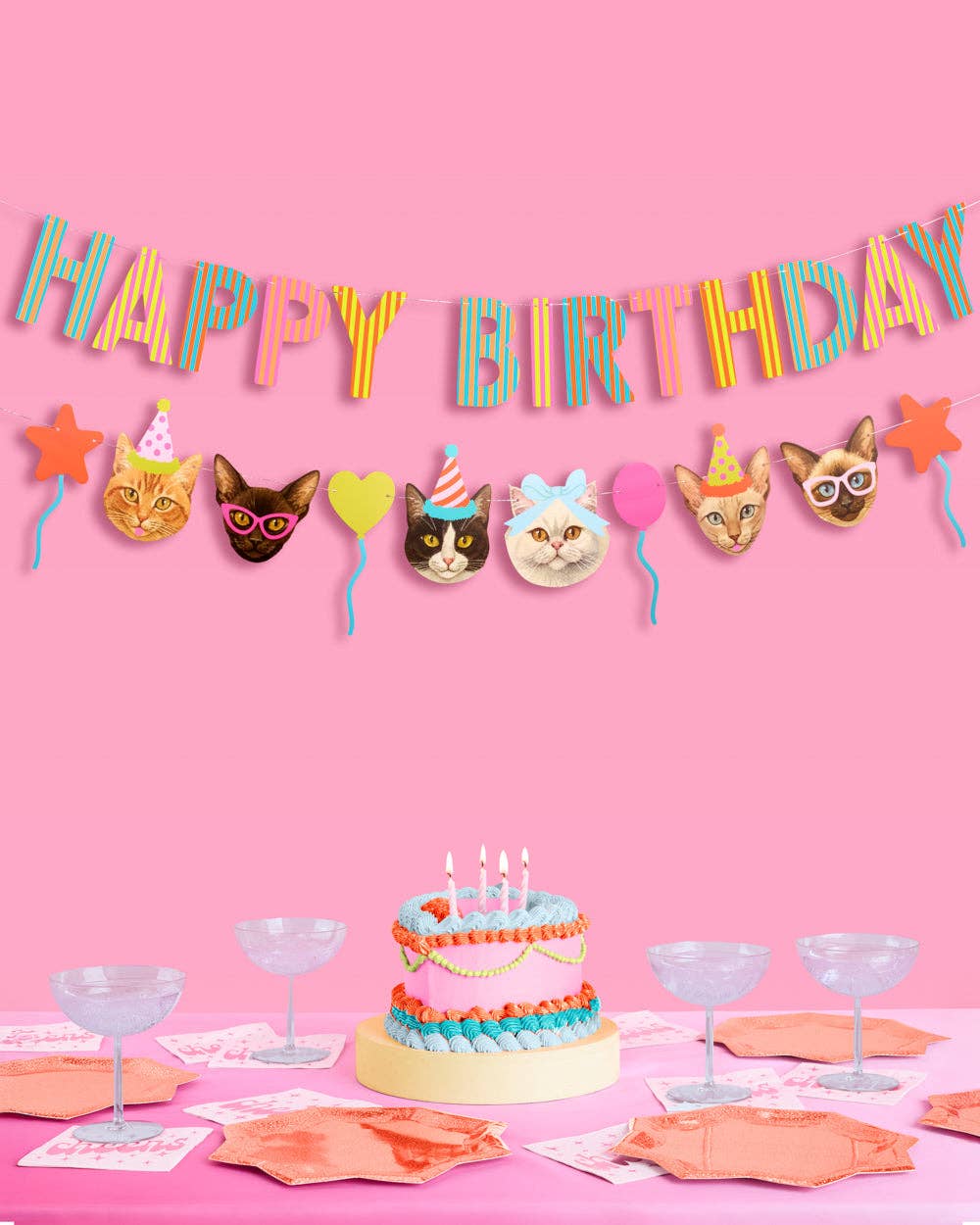 Happy Birthday Cat Party Banner