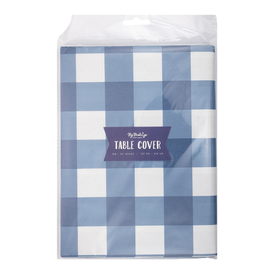 Blue Gingham Paper Table Cover