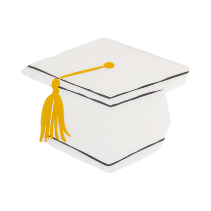 Foil Black and White Grad Hat Shaped Cocktail Napkin Set