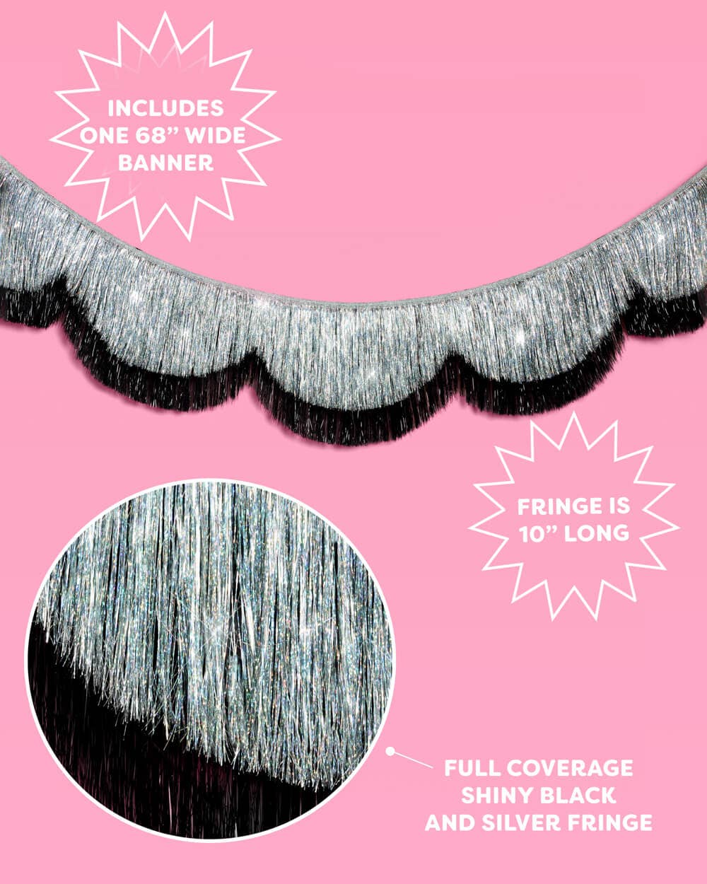 Black & Silver Scallop Fringe Banner