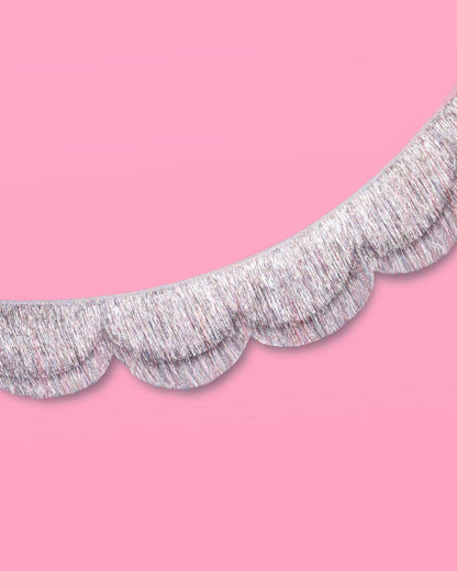Silver Iridescent Scalloped Fringe Banner