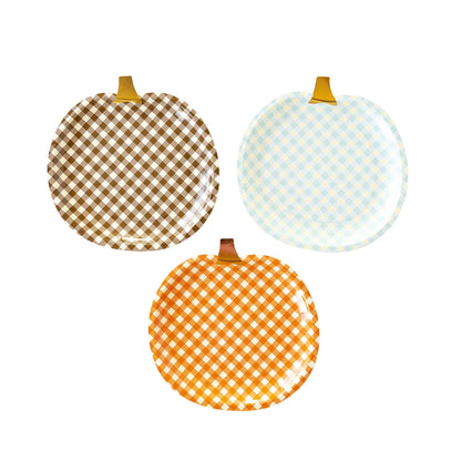 Harvest Gingham Pumpkin Shaped Paper Plate Sets