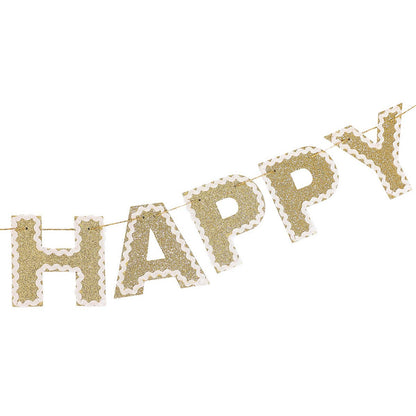 Happy Birthday Gold Reusable Banner