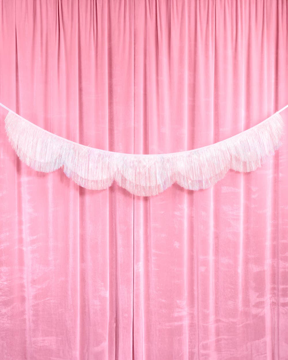 White Iridescent Scallop Fringe Banner