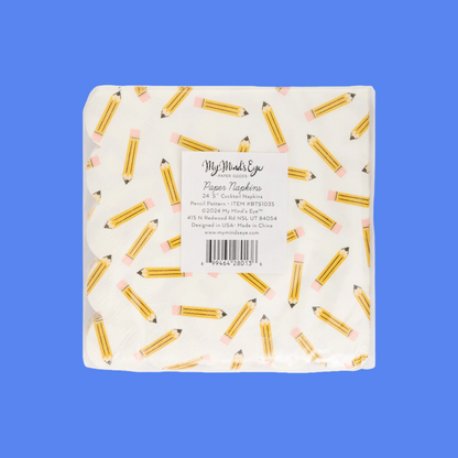 Back to School Pencil Patterned Scallop Cocktail Napkins