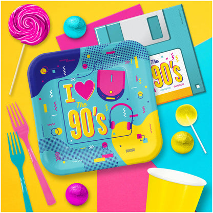 90's Theme Square  Party Dessert Plate (16ct)
