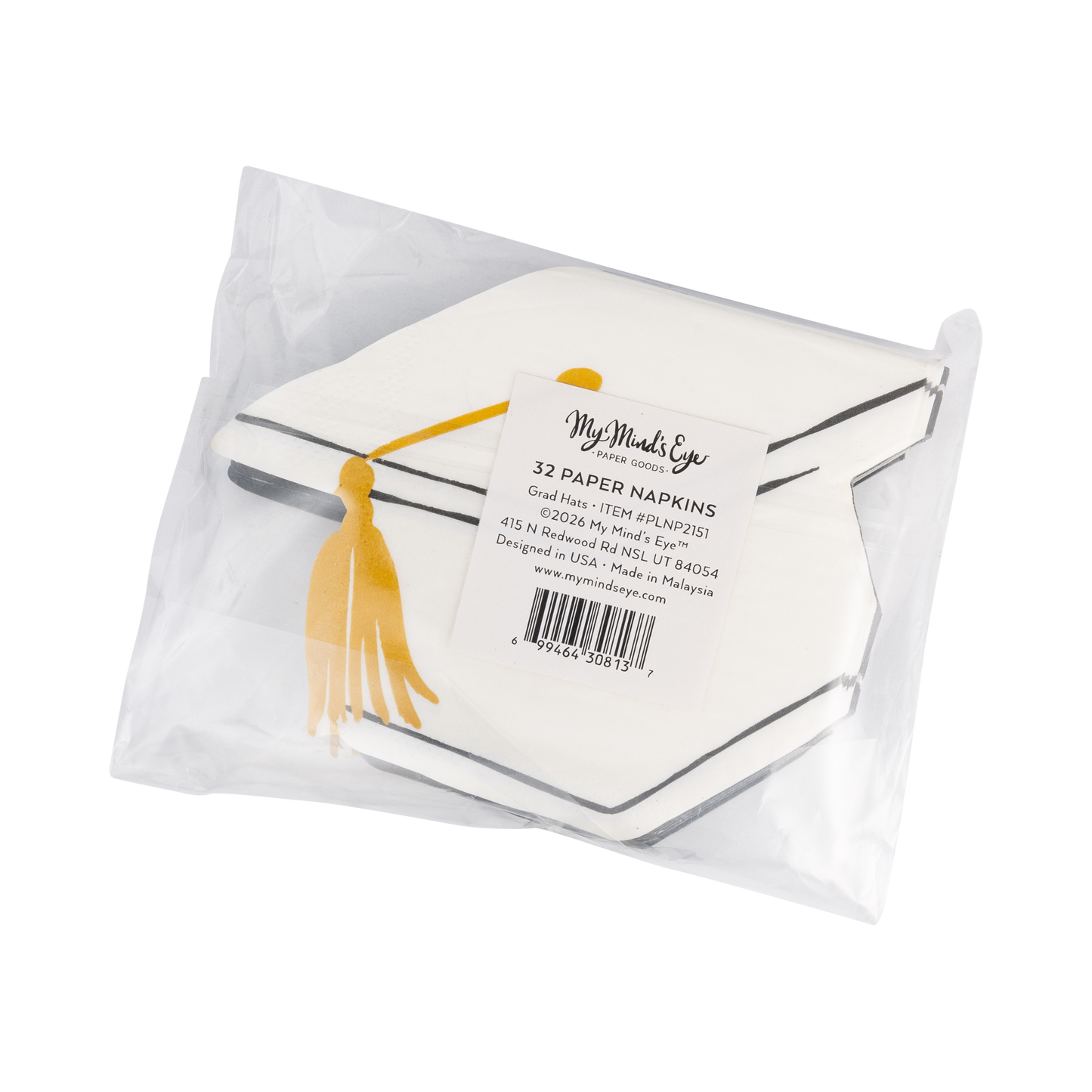 Foil Black and White Grad Hat Shaped Cocktail Napkin Set