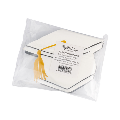 Foil Black and White Grad Hat Shaped Cocktail Napkin Set