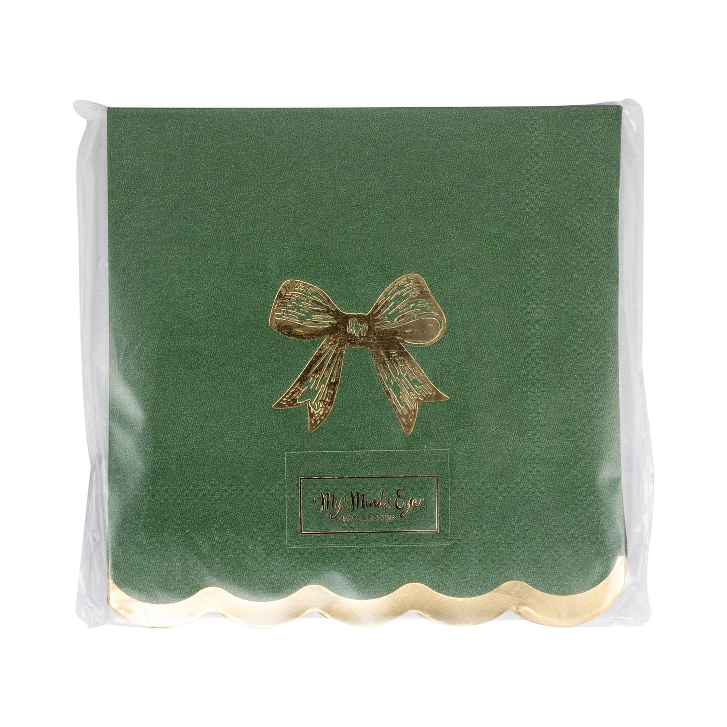 Gold + Green Bow Cocktail Napkin