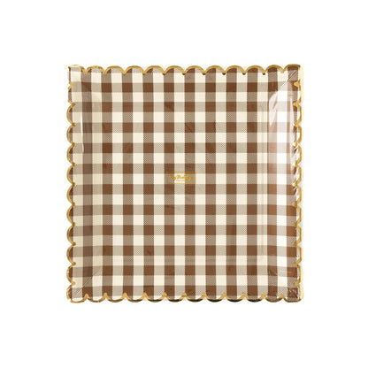 Brown Gingham Scalloped Plate