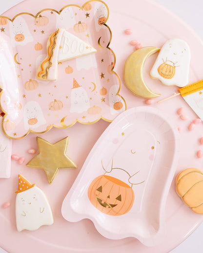 Pink Ghost Shaped Halloween Plates