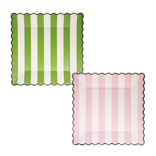 Green Stripe Pink Stripe 11" Plate Set