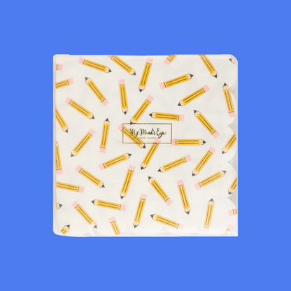 Back to School Pencil Patterned Scallop Cocktail Napkins