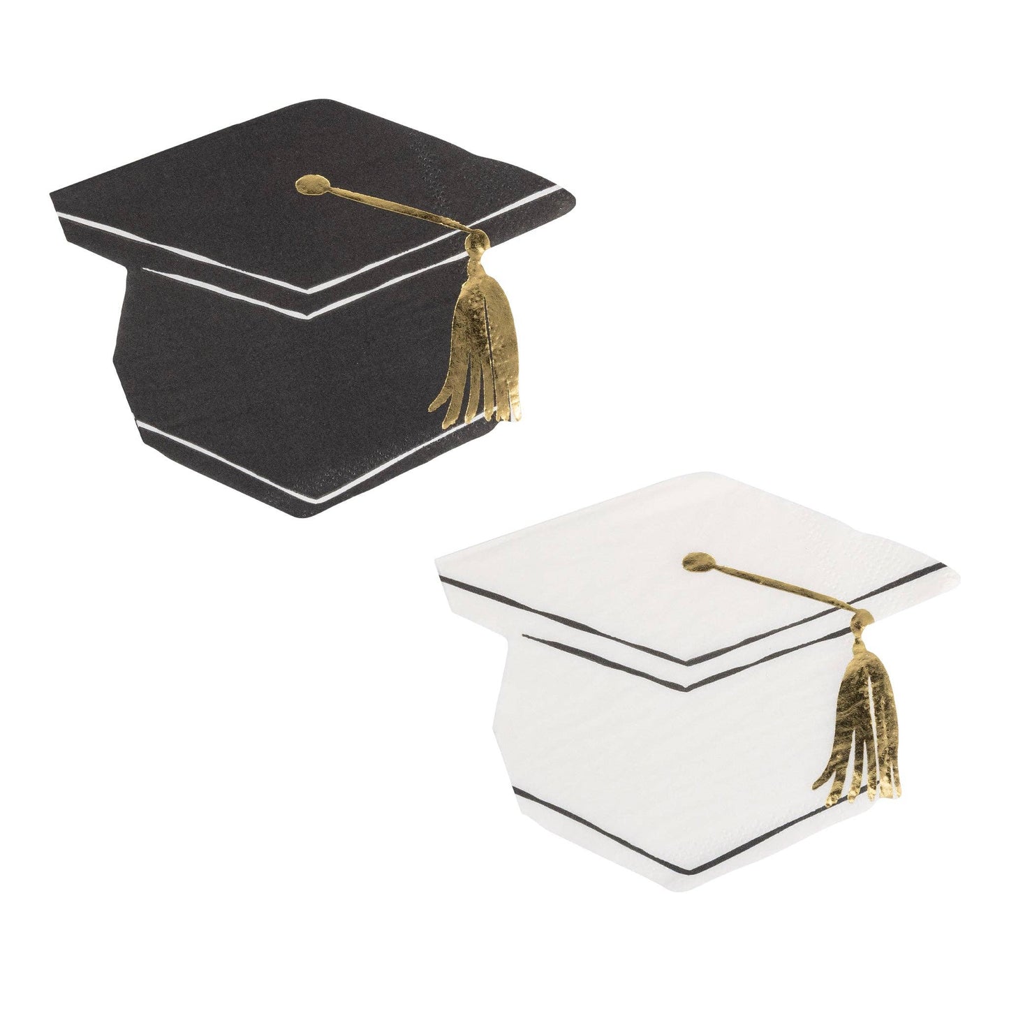 Foil Black and White Grad Hat Shaped Cocktail Napkin Set