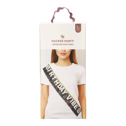 Birthday Vibes Tinsel & Glitter Sash